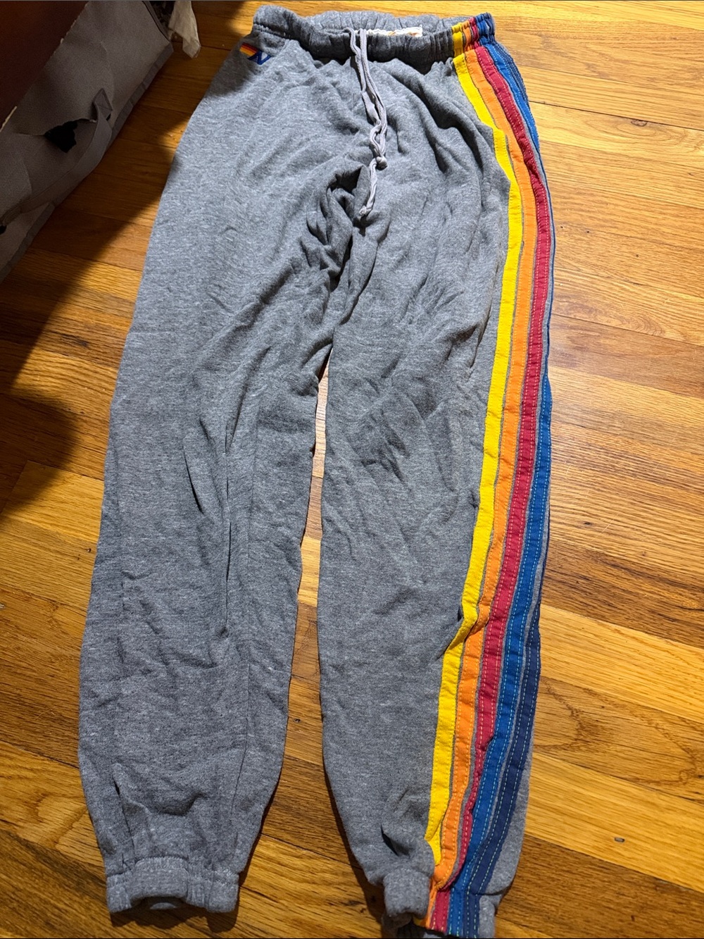 Women’s small aviator nation Gray Jogger Sweatpants with Rainbow Side Stripes